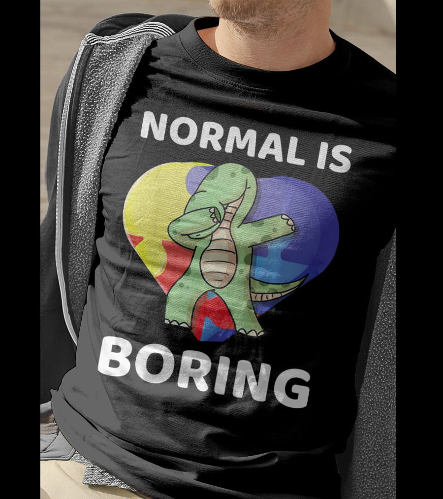 Normal Is Boring Autism Awareness Brontosaurus Dinosaur T-Shirt