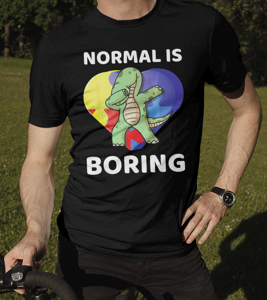 Normal Is Boring Autism Awareness Brontosaurus Dinosaur T-Shirt