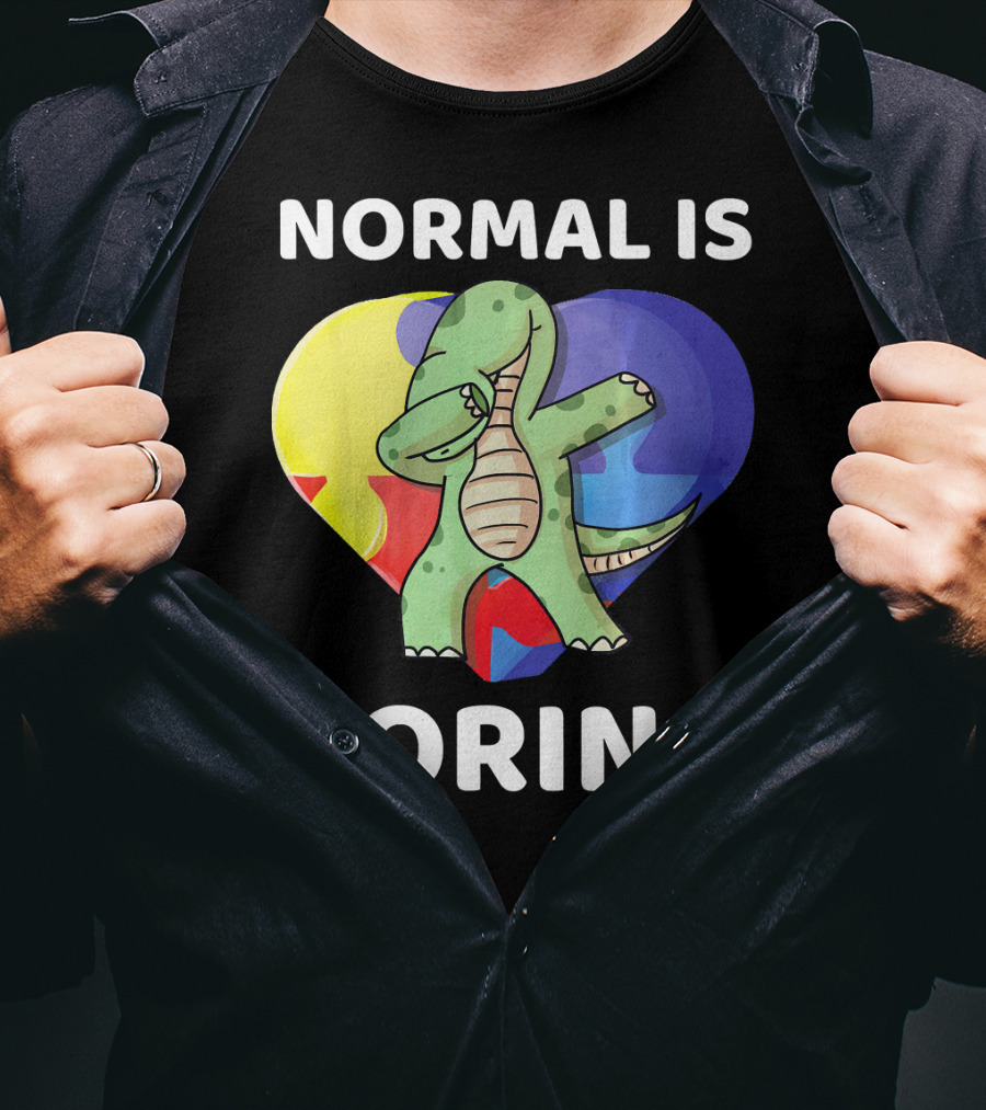 Normal Is Boring Autism Awareness Brontosaurus Dinosaur T-Shirt