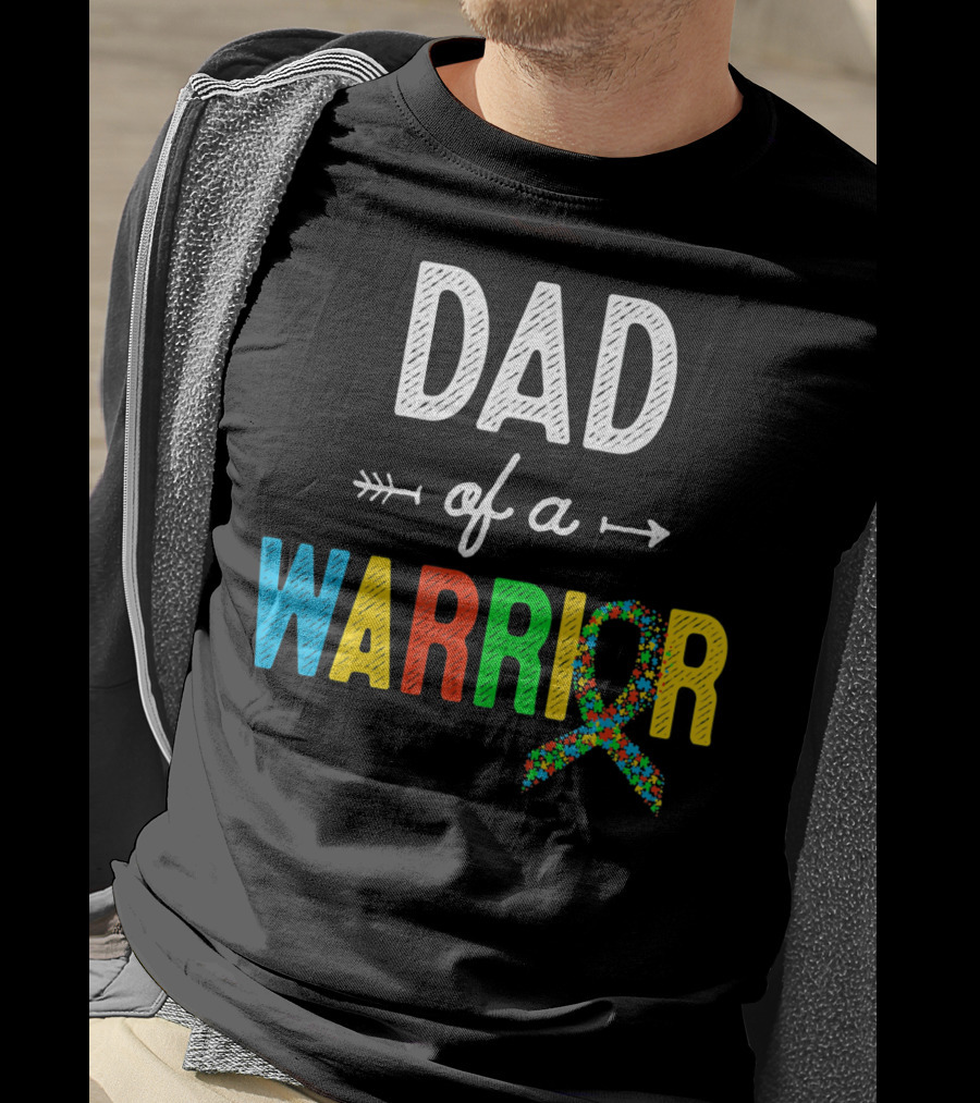Dad Of A Warrior Autism Awareness Support Puzzle T-Shirt