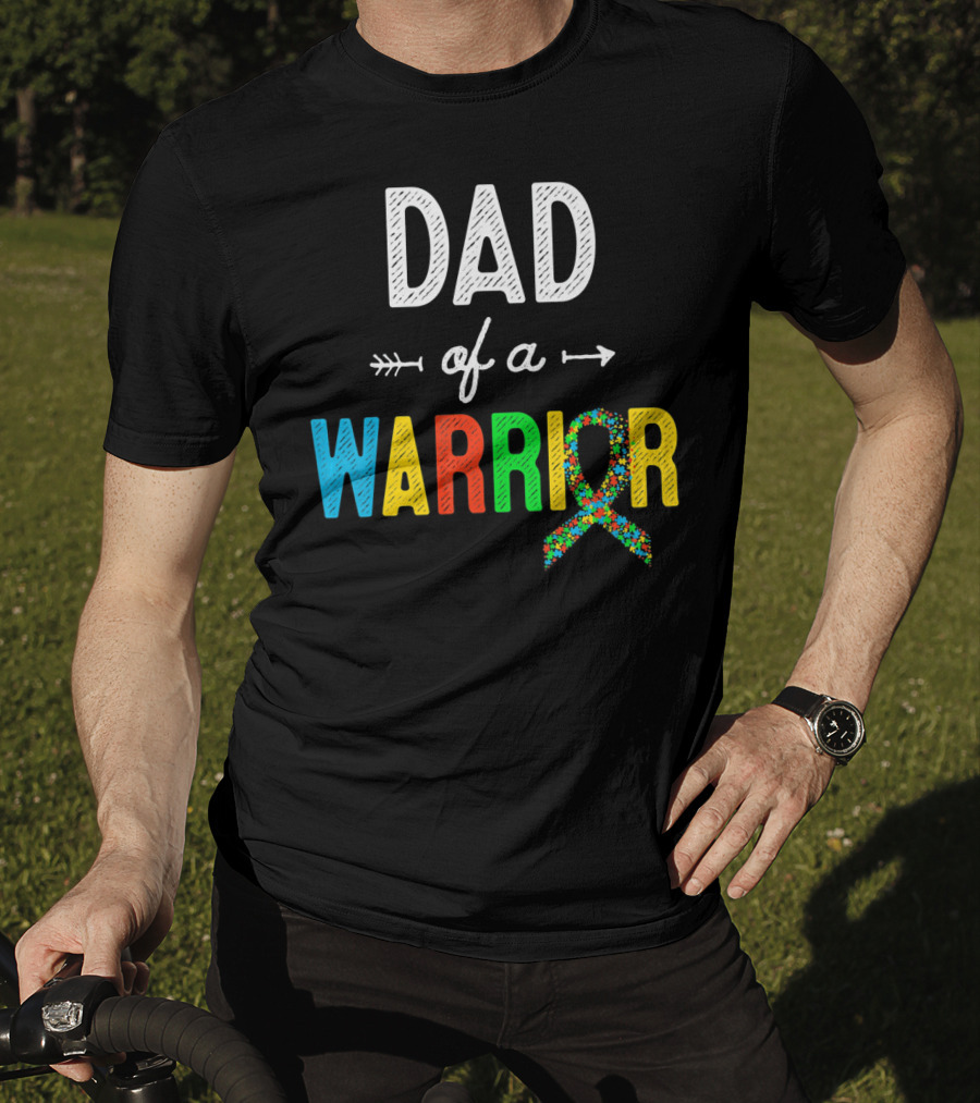 Dad Of A Warrior Autism Awareness Support Puzzle T-Shirt