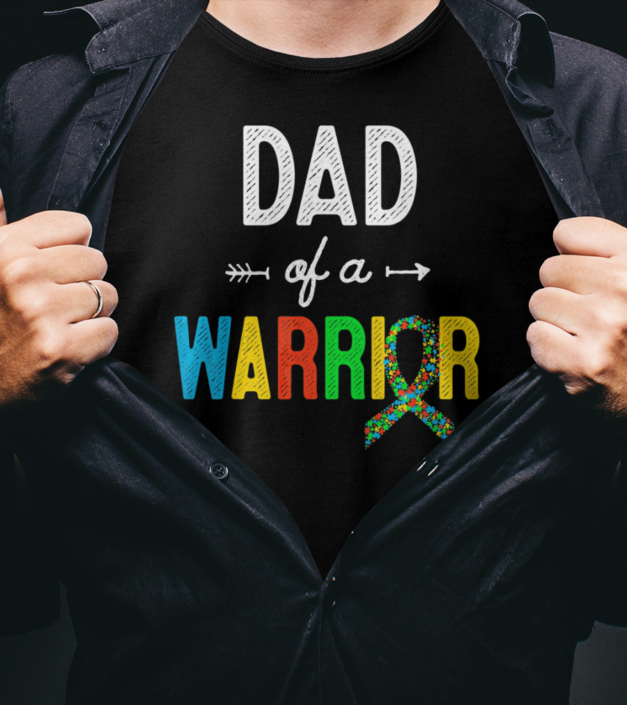 Dad Of A Warrior Autism Awareness Support Puzzle T-Shirt