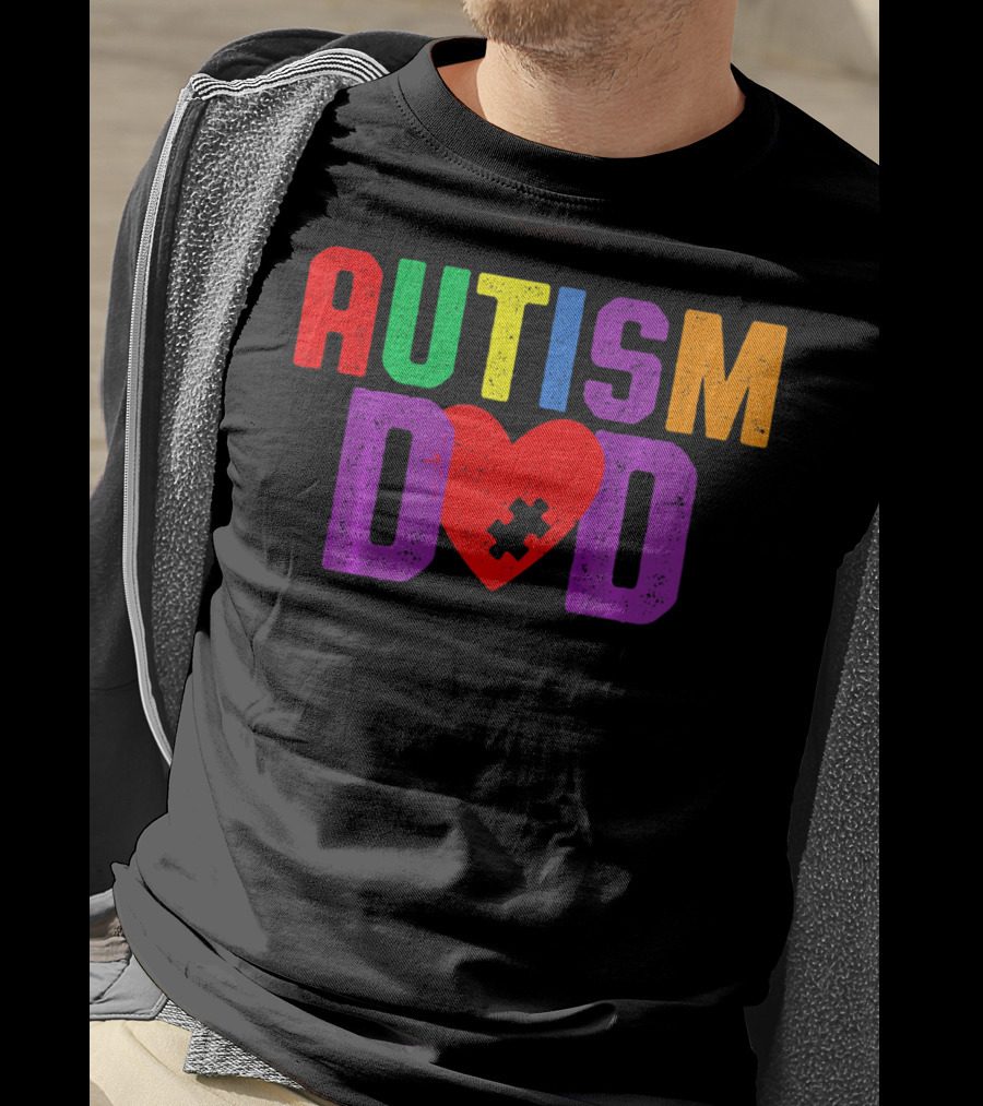 AUTISM DAD Heart Puzzle Awareness T-Shirt