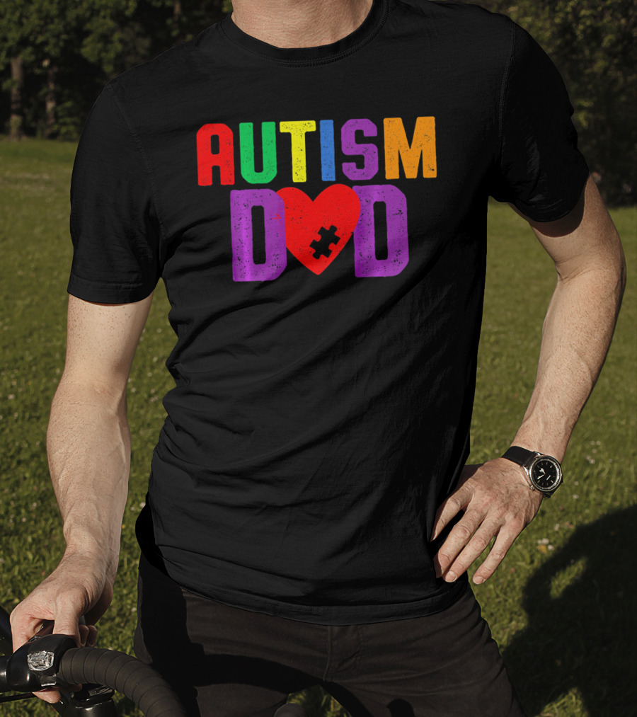 AUTISM DAD Heart Puzzle Awareness T-Shirt