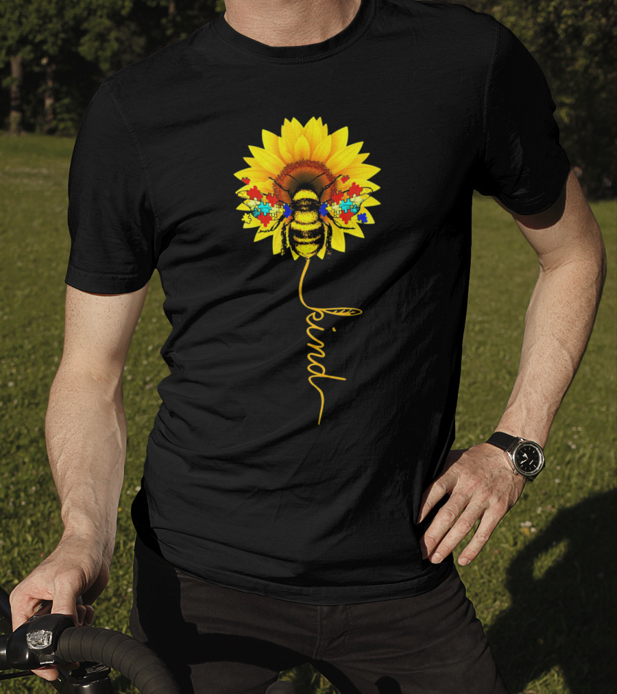 Bee Kind Autism Awareness Sunflower Puzzle T-Shirt
