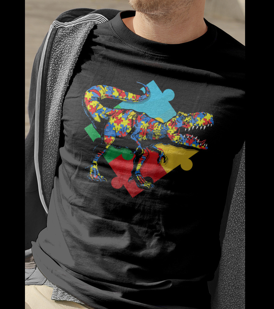 Autism Awareness Dinosaur Puzzle Piece Rex T-Shirt