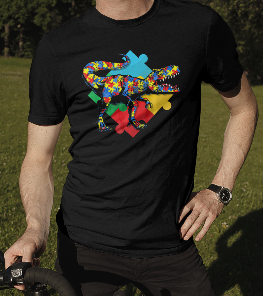 Autism Awareness Dinosaur Puzzle Piece Rex T-Shirt