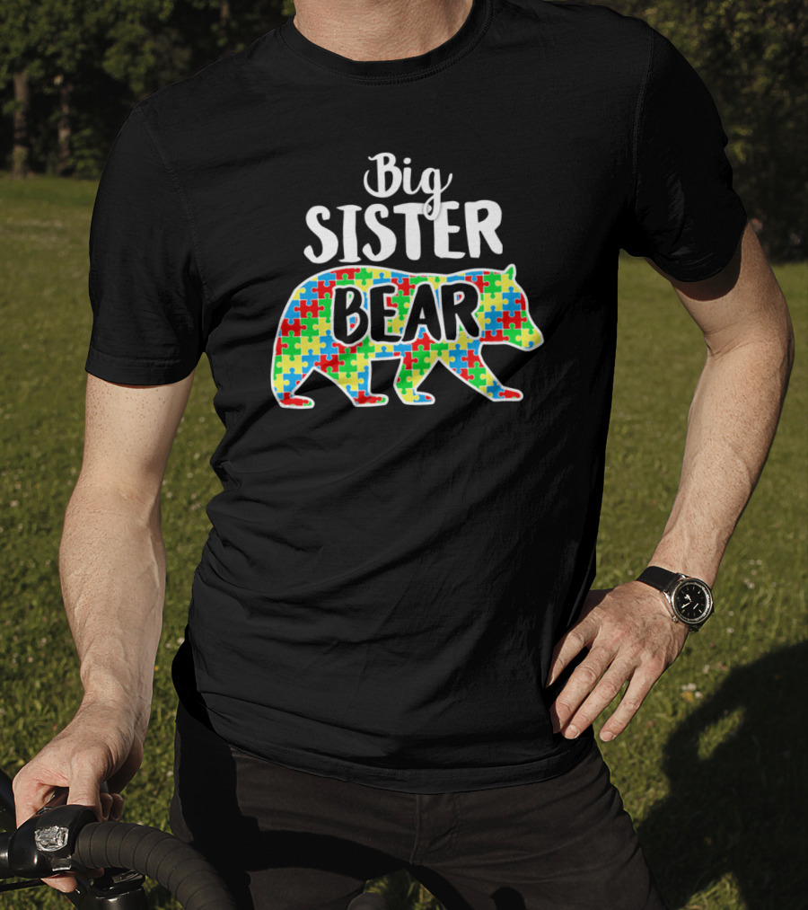 Big Sister Bear Autism Awareness Puzzle T-Shirt