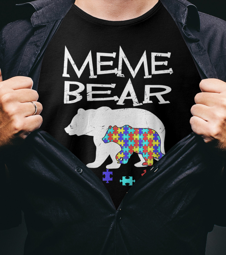 Meme Bear Autism Awareness Puzzle Piece Bear T-Shirt