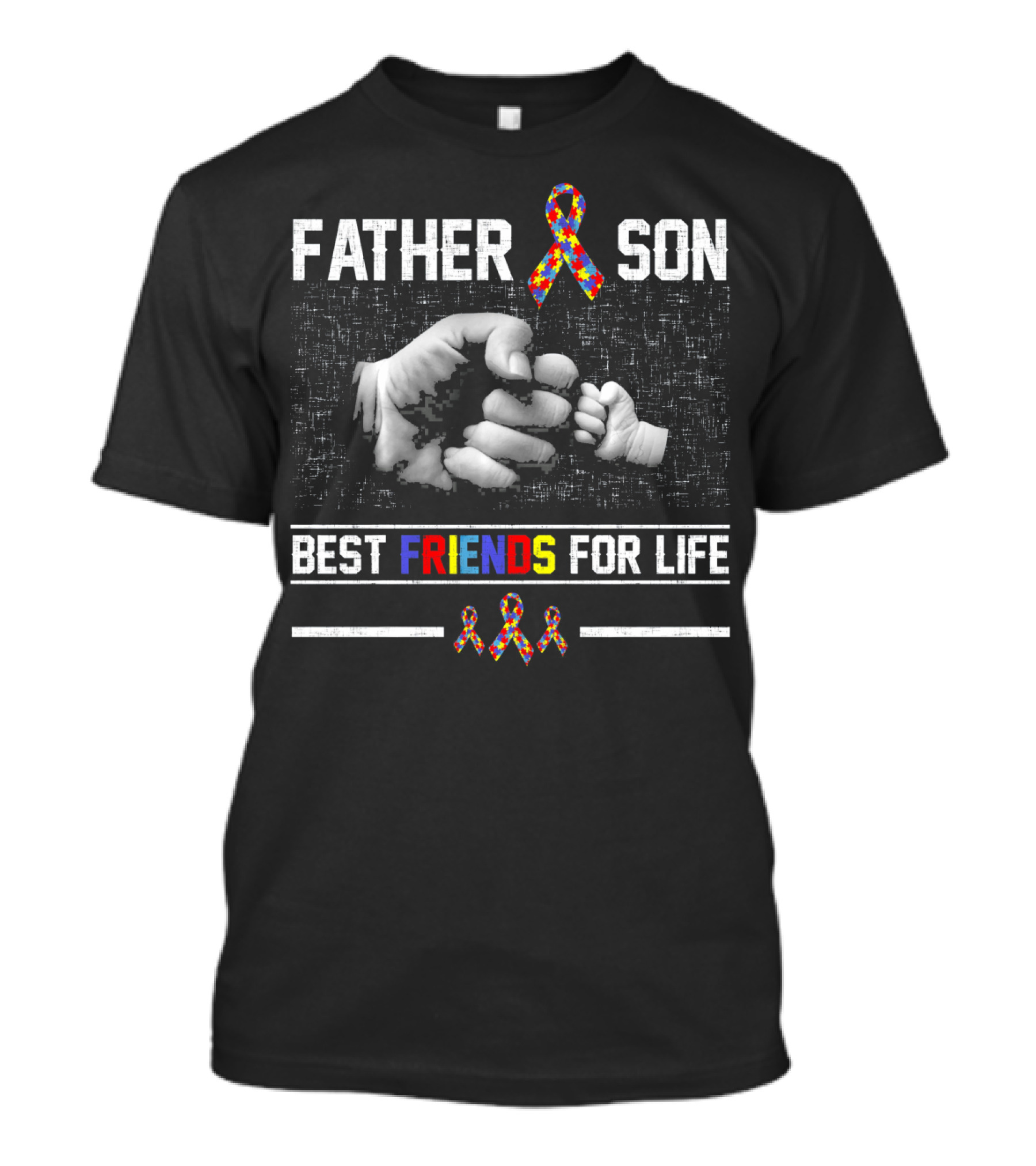 Father Son Best Friends For Life Autism Awareness Ribbon Fist Bump T-Shirt