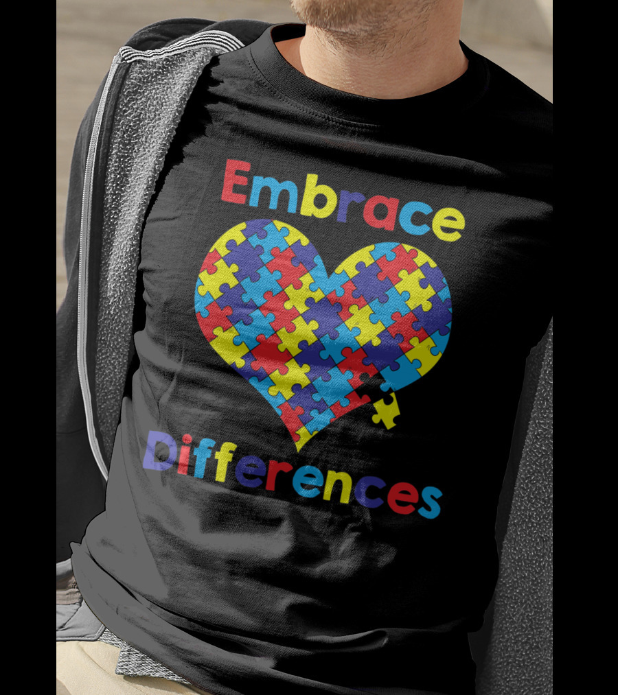 Embrace Differences Autism Awareness Puzzle Heart T-Shirt