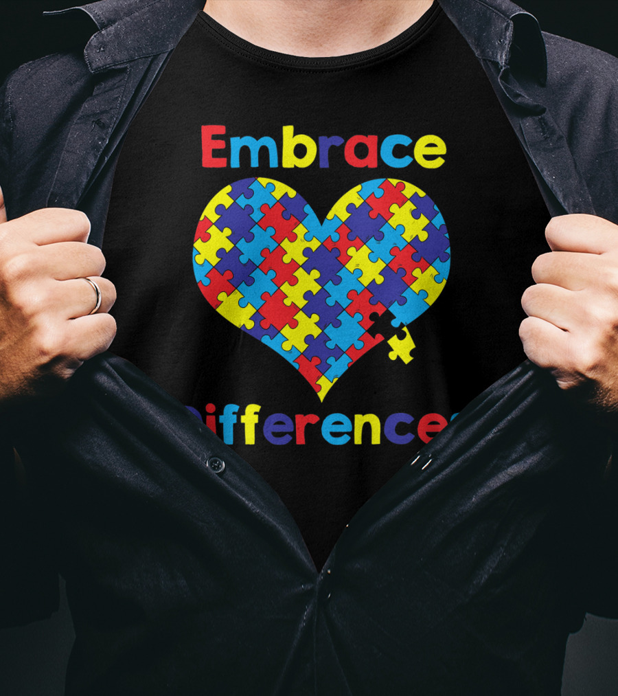Embrace Differences Autism Awareness Puzzle Heart T-Shirt