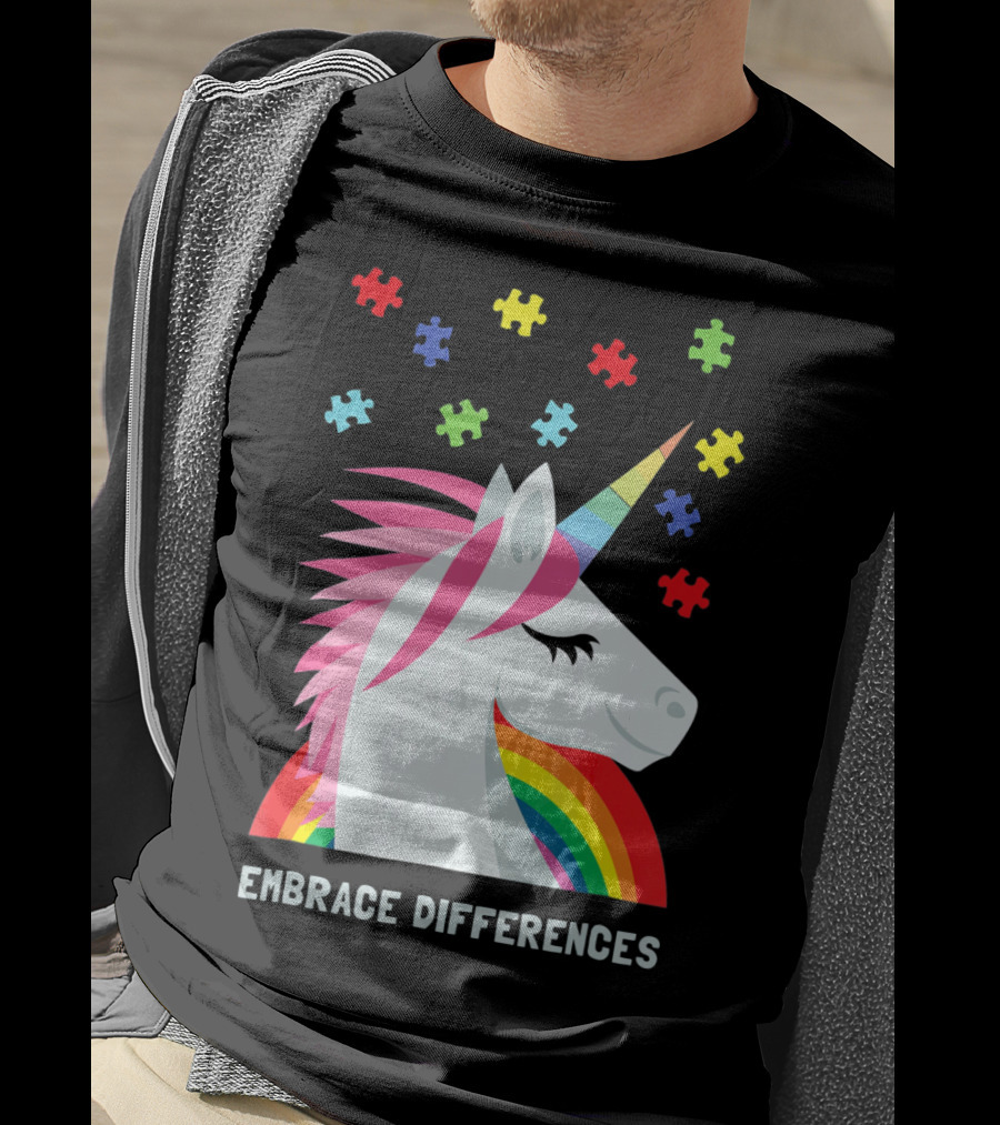 Embrace Differences Unicorn Rainbow Autism Awareness T-Shirt