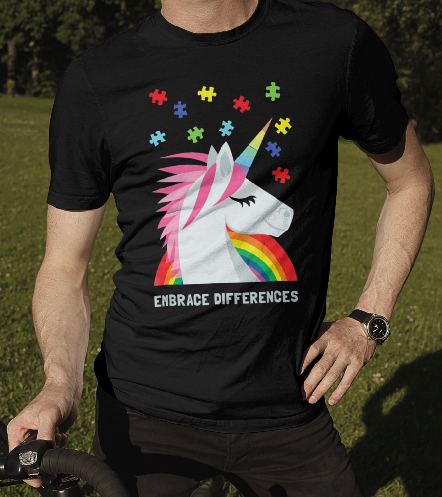 Embrace Differences Unicorn Rainbow Autism Awareness T-Shirt