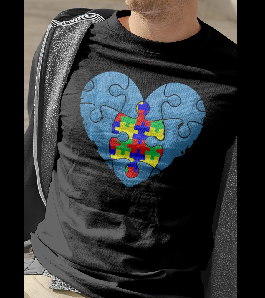 Love Doesn't Need Words Heart Puzzle Autism Awareness T-Shirt