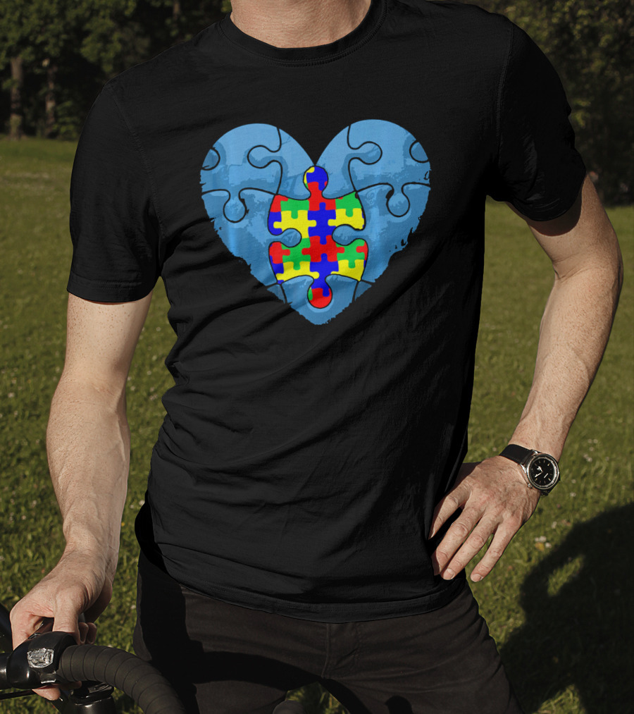 Love Doesn't Need Words Heart Puzzle Autism Awareness T-Shirt