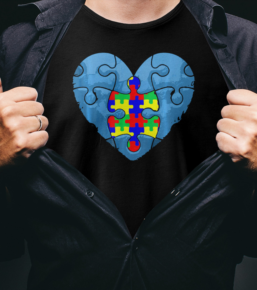 Love Doesn't Need Words Heart Puzzle Autism Awareness T-Shirt