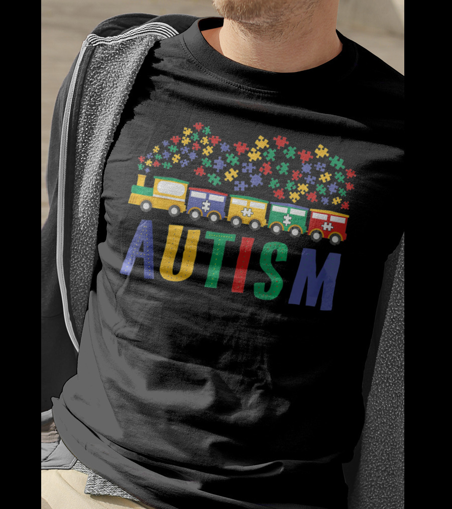 Autism Awareness Puzzle Piece Train Colorful T-Shirt