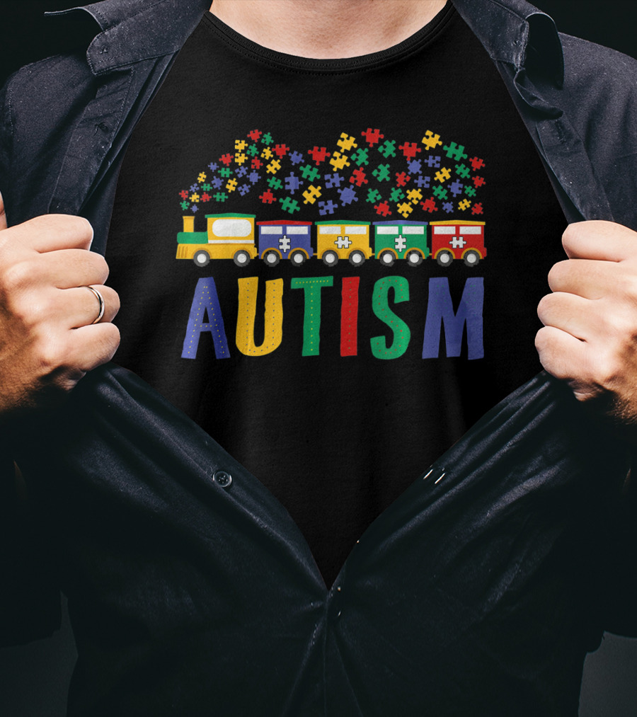 Autism Awareness Puzzle Piece Train Colorful T-Shirt