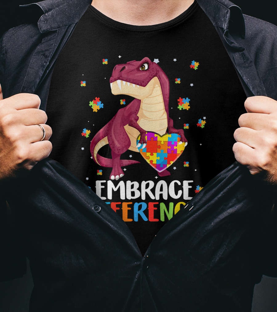 Embrace Differences Dinosaur Puzzle Pieces Autism Awareness T-Shirt