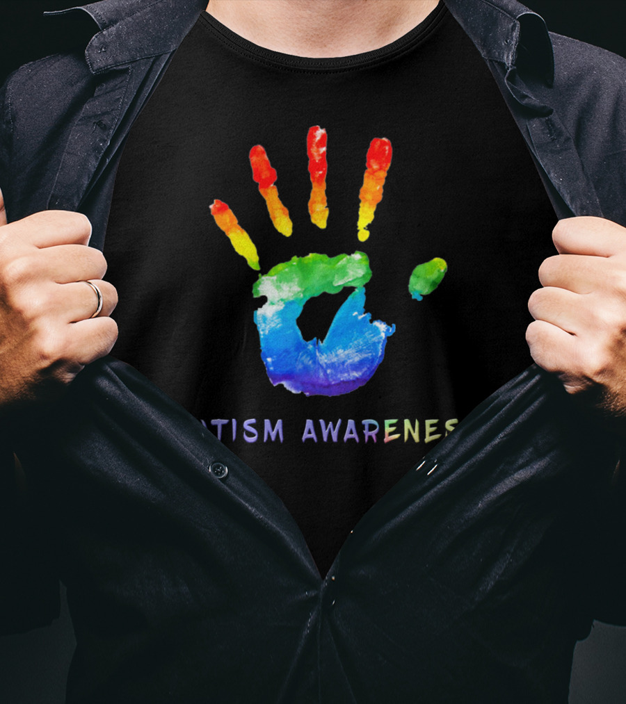 Autism Awareness Colorful Rainbow Handprint T-Shirt