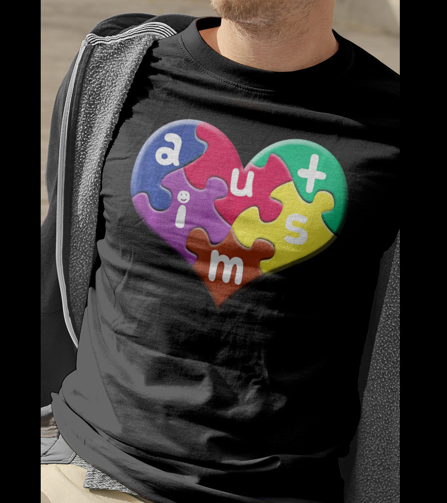 Autism Awareness Heart Puzzle Pieces Love Smile Colorful T-Shirt