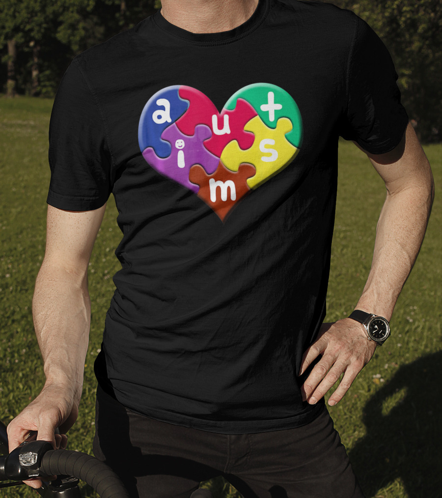 Autism Awareness Heart Puzzle Pieces Love Smile Colorful T-Shirt