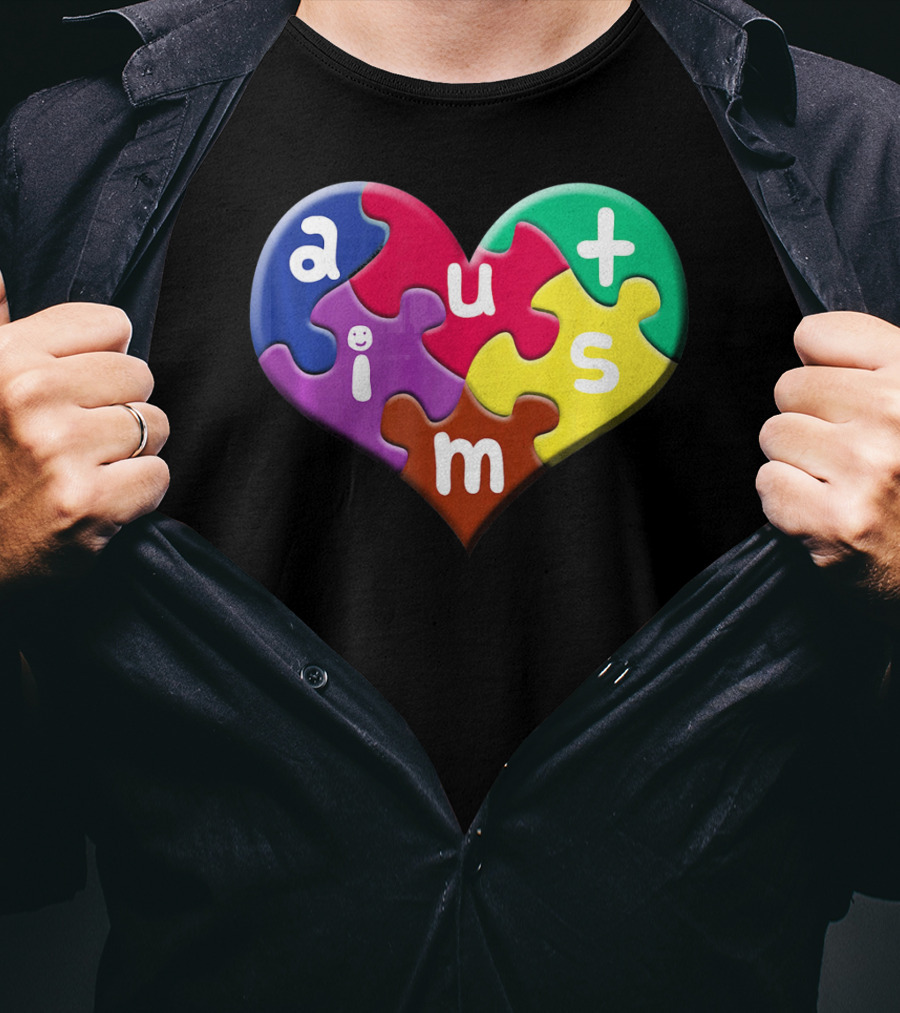 Autism Awareness Heart Puzzle Pieces Love Smile Colorful T-Shirt