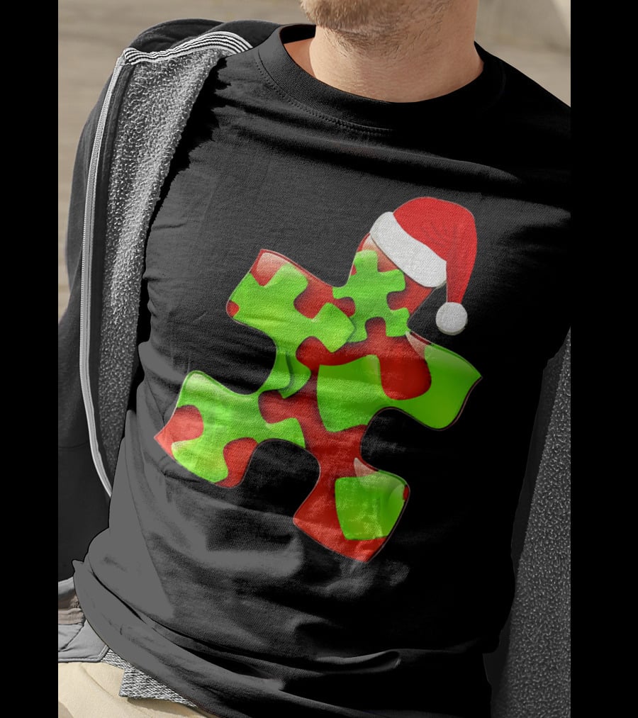 Funny Santa Claus Puzzle Piece Autism Awareness T-Shirt