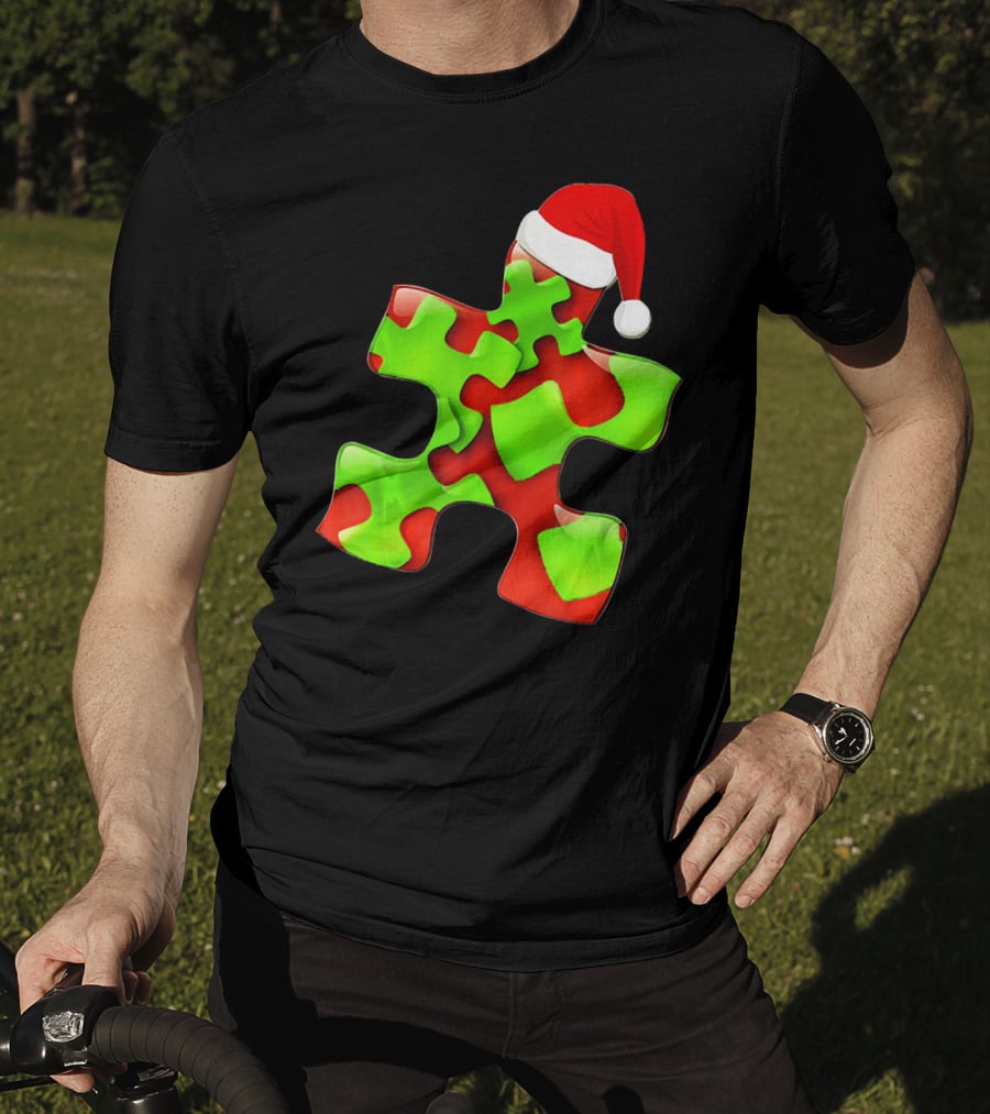 Funny Santa Claus Puzzle Piece Autism Awareness T-Shirt