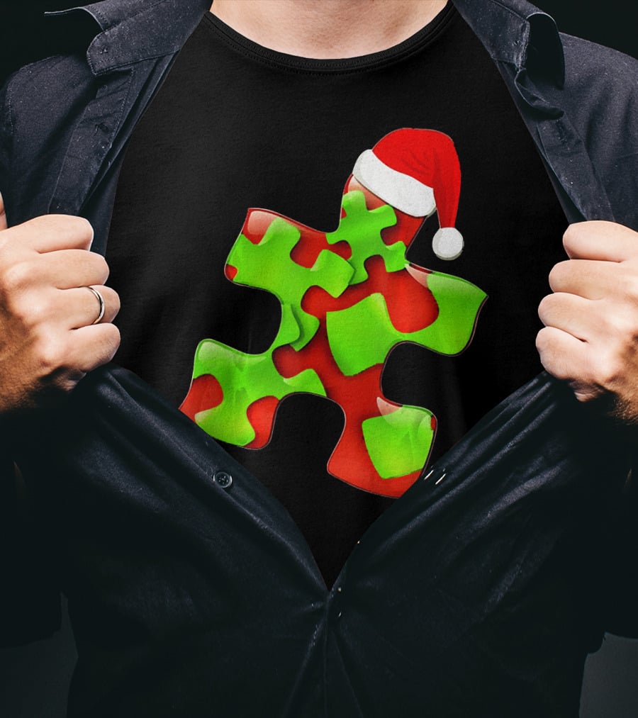 Funny Santa Claus Puzzle Piece Autism Awareness T-Shirt