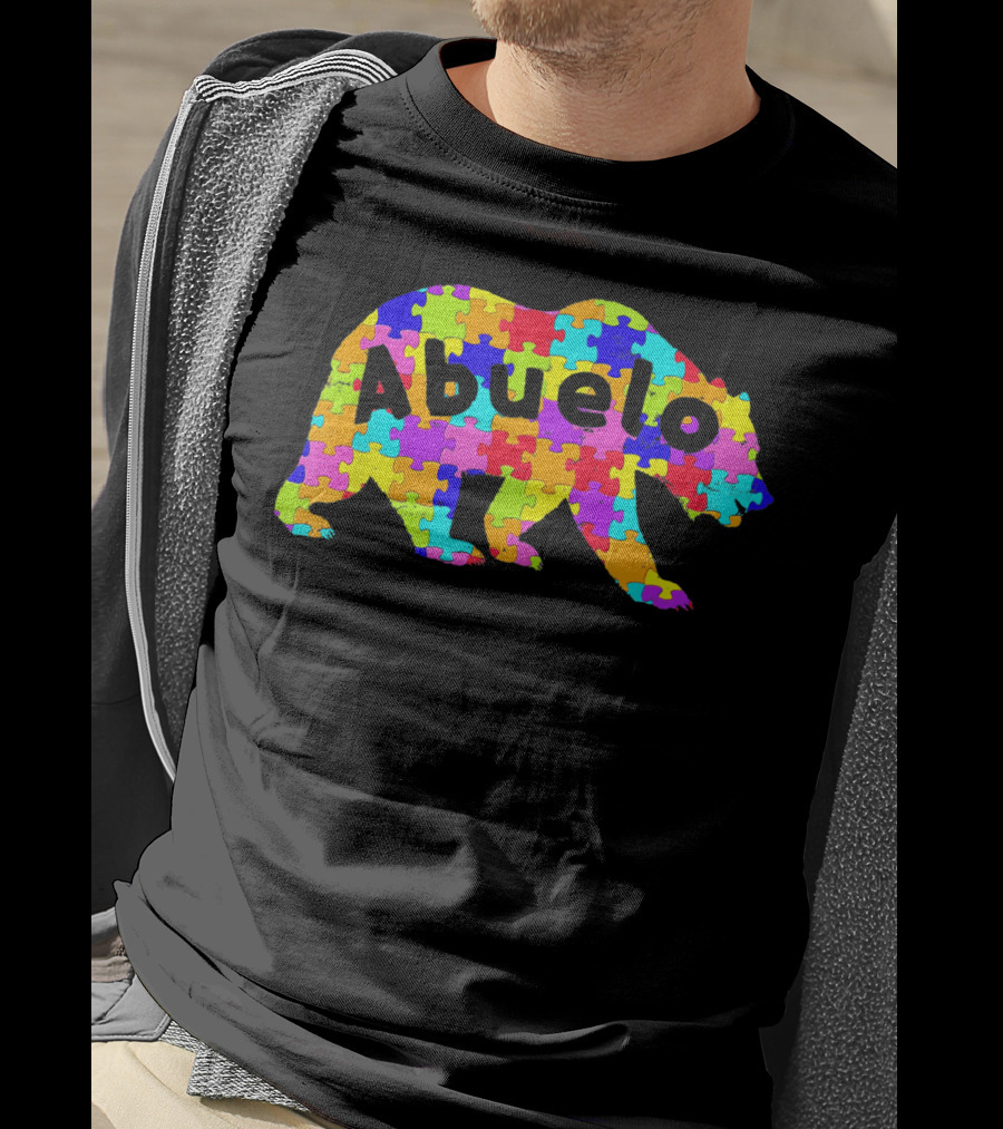 Abuelo Bear Autism Awareness Puzzle Pattern Autistic T-Shirt