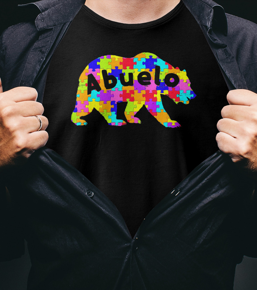 Abuelo Bear Autism Awareness Puzzle Pattern Autistic T-Shirt
