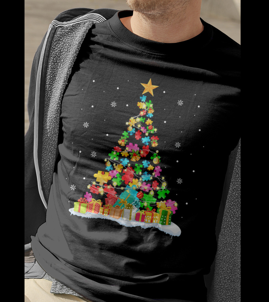 Autism Awareness Puzzle Piece Christmas Tree Holiday T-Shirt