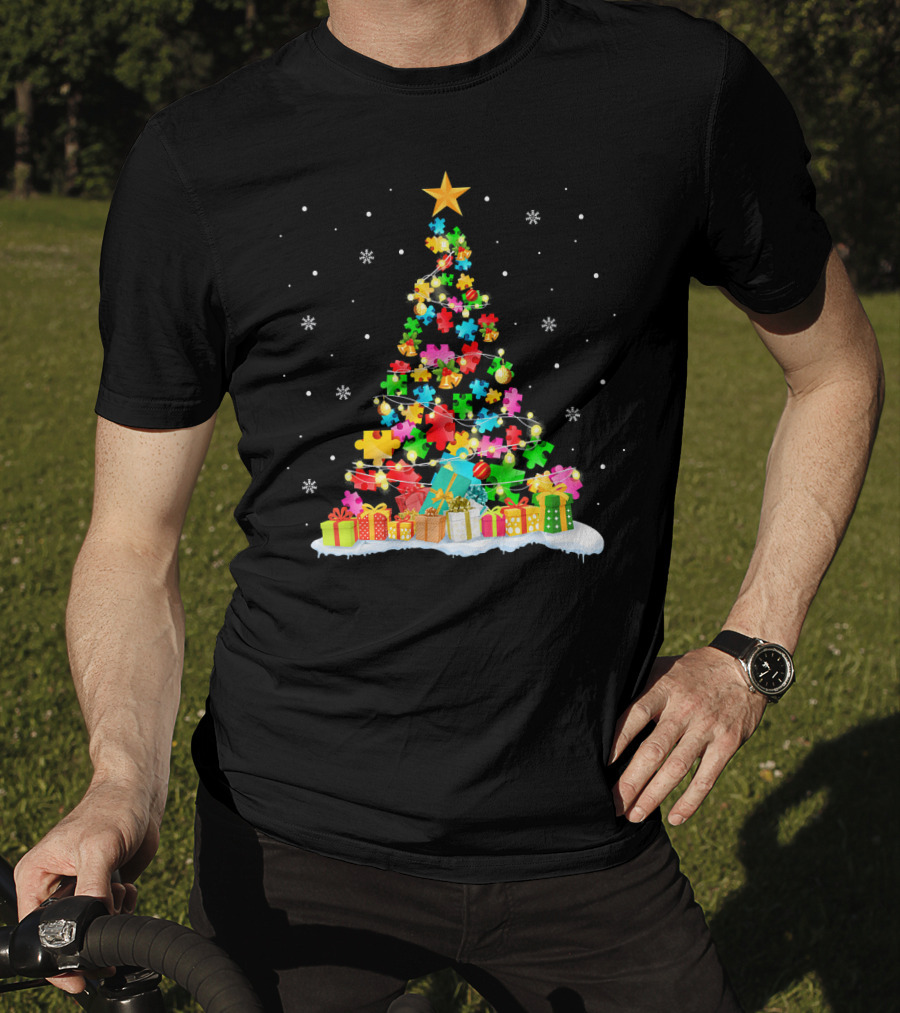 Autism Awareness Puzzle Piece Christmas Tree Holiday T-Shirt