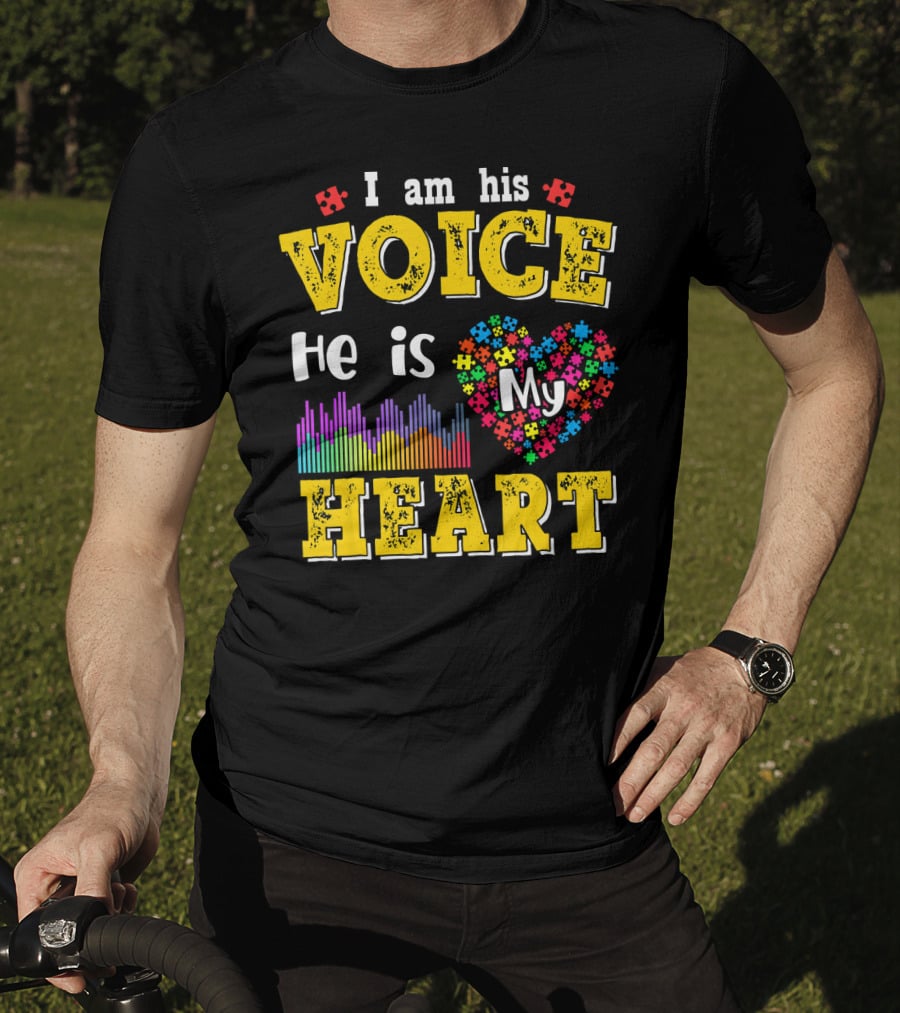 Autism Awareness I Am His Voice He Is My Heart Autism Mom Son T-Shirt