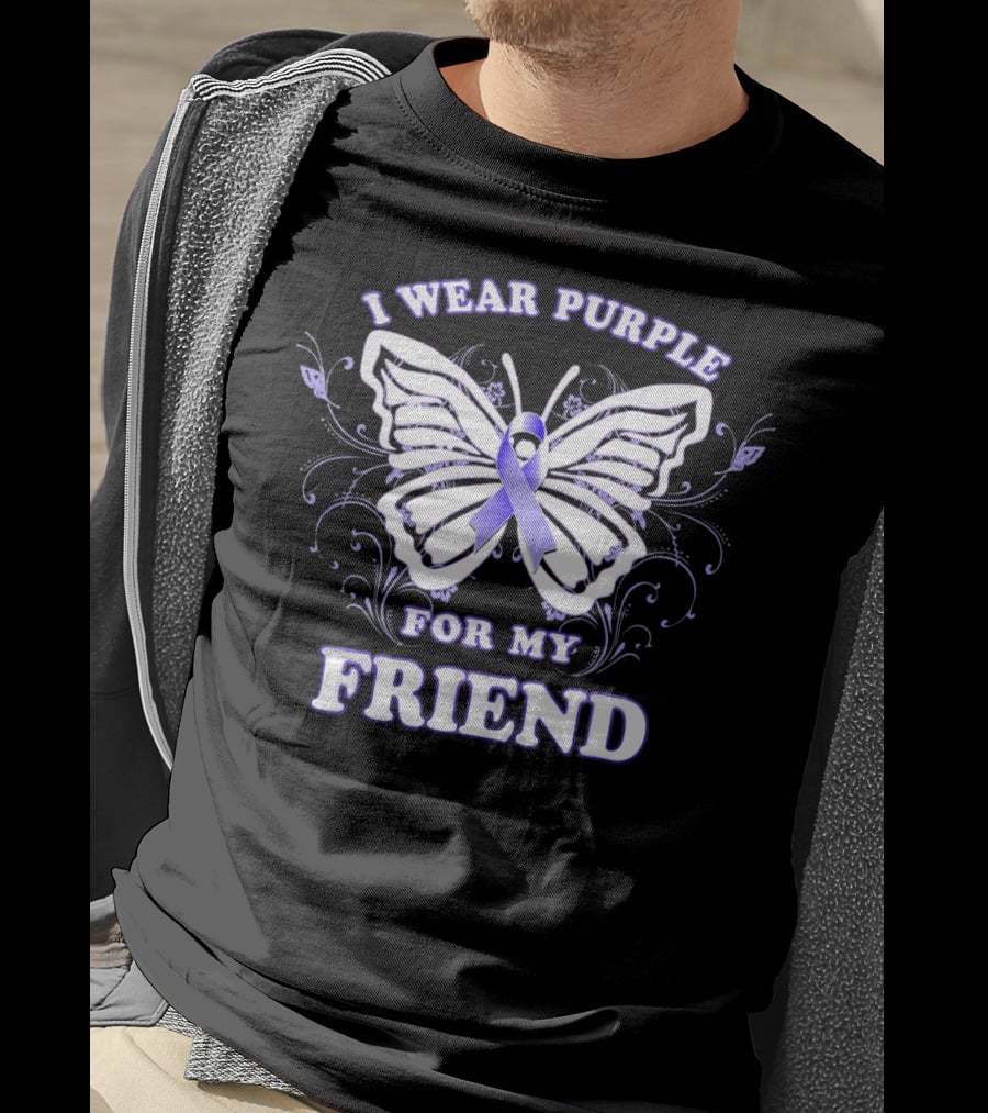 I Wear Purple For My Friend Alzheimer's Awareness Butterfly T-Shirt