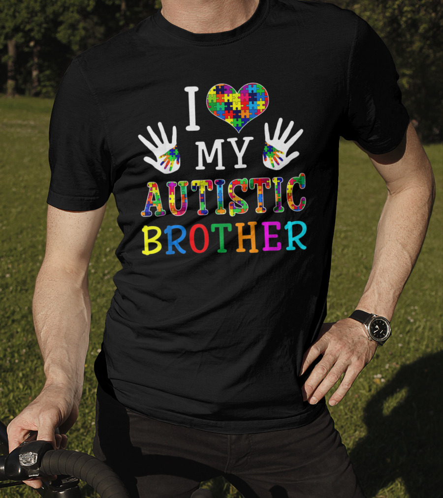 I Love My Autistic Brother Puzzle Piece Autism Awareness T-Shirt