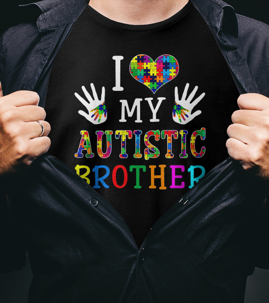 I Love My Autistic Brother Puzzle Piece Autism Awareness T-Shirt