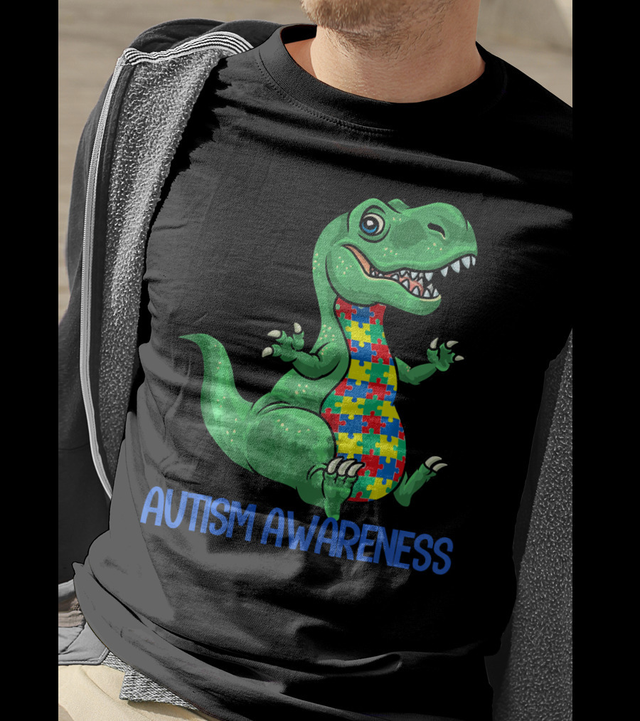 Autism Awareness T Rex Puzzle Pieces Boy T-Shirt