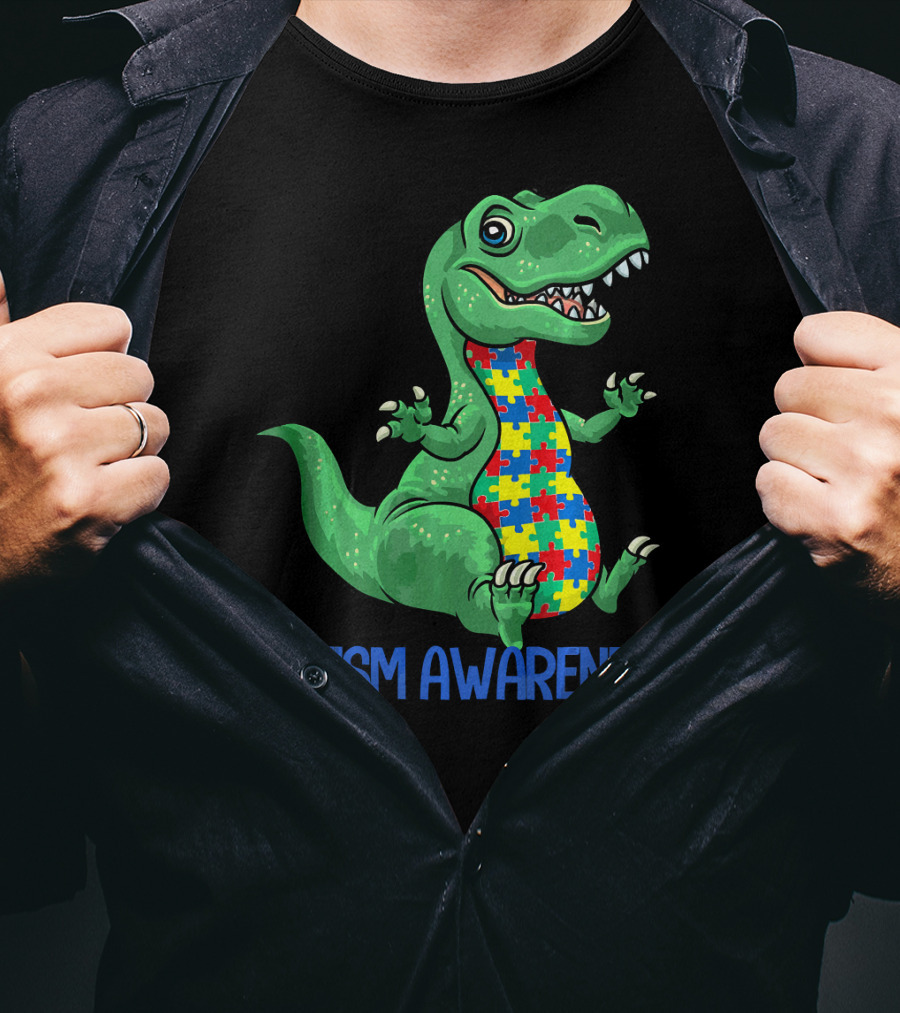 Autism Awareness T Rex Puzzle Pieces Boy T-Shirt