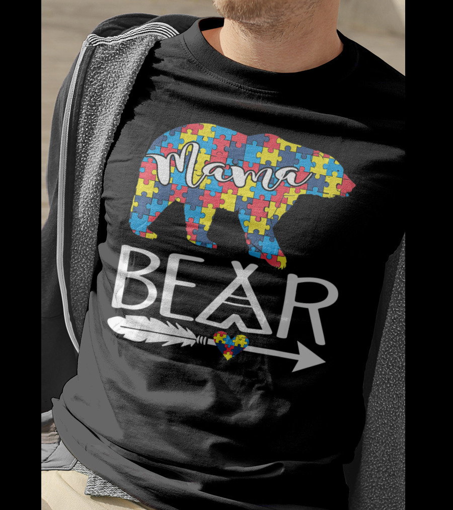 Mama Bear Puzzle Heart Arrow Autism T-Shirt