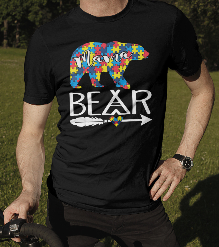Mama Bear Puzzle Heart Arrow Autism T-Shirt