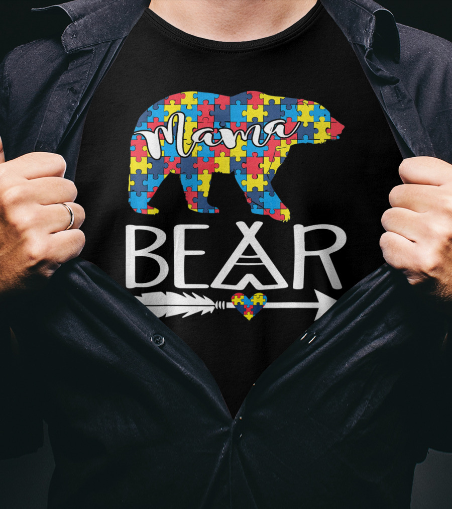 Mama Bear Puzzle Heart Arrow Autism T-Shirt