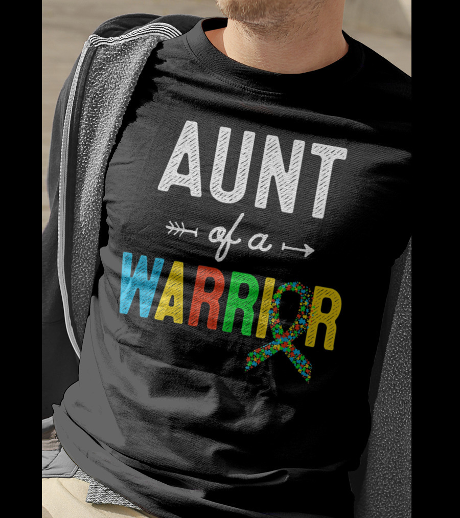 Aunt Of A Warrior Autism Awareness Colorful Puzzle T-Shirt