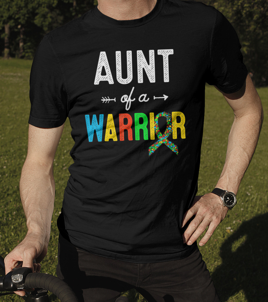 Aunt Of A Warrior Autism Awareness Colorful Puzzle T-Shirt