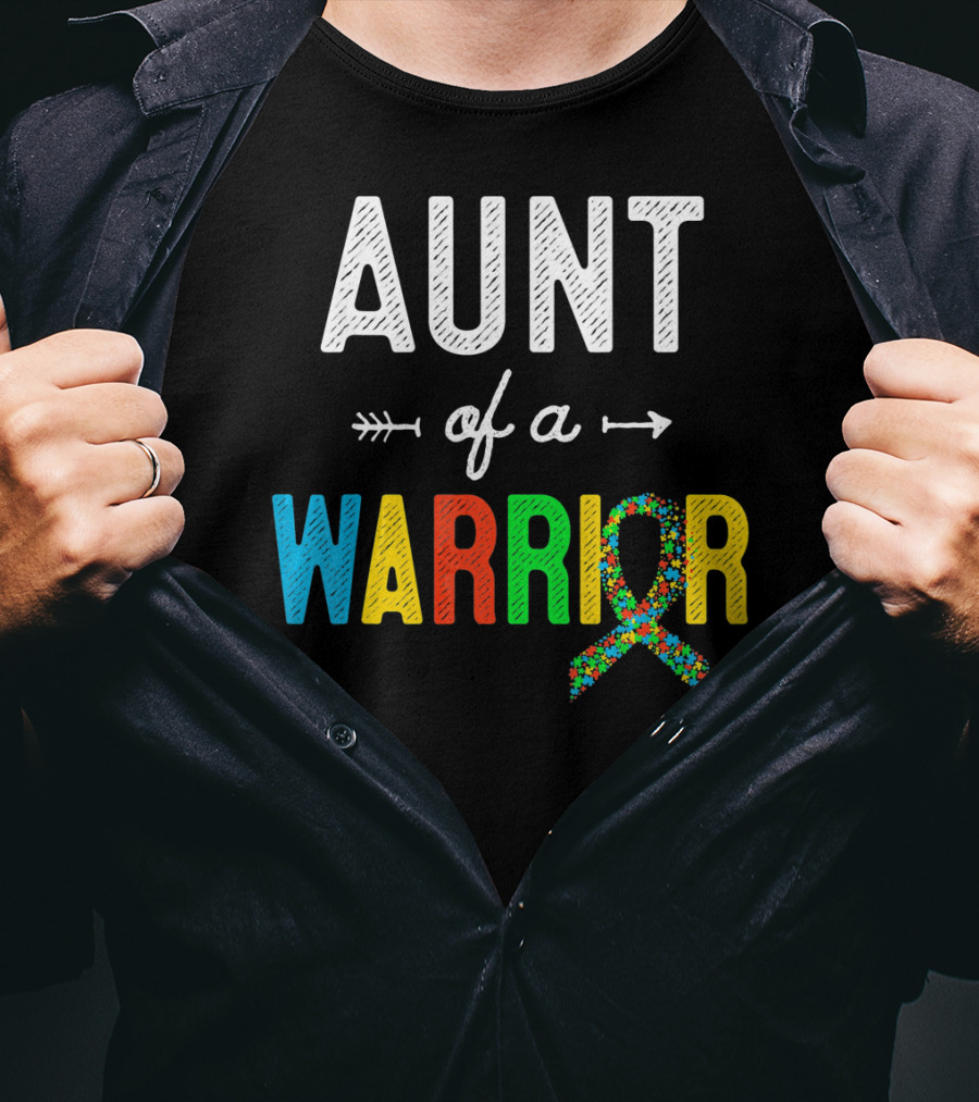 Aunt Of A Warrior Autism Awareness Colorful Puzzle T-Shirt