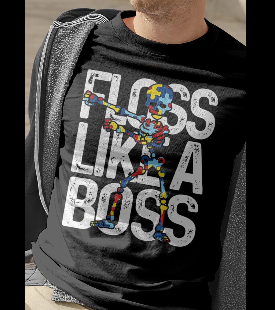 Floss Like A Boss Puzzle Skeleton Autism Awareness T-Shirt