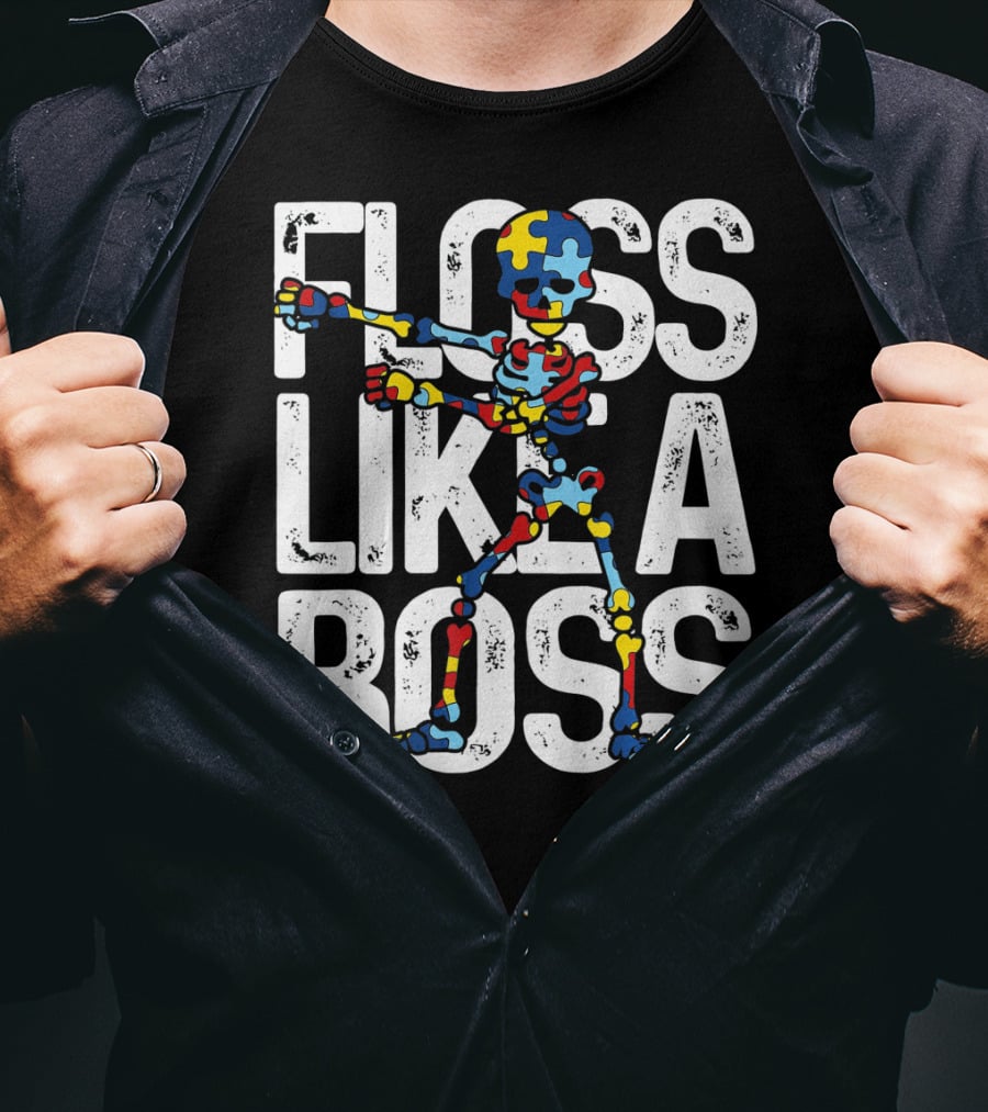 Floss Like A Boss Puzzle Skeleton Autism Awareness T-Shirt