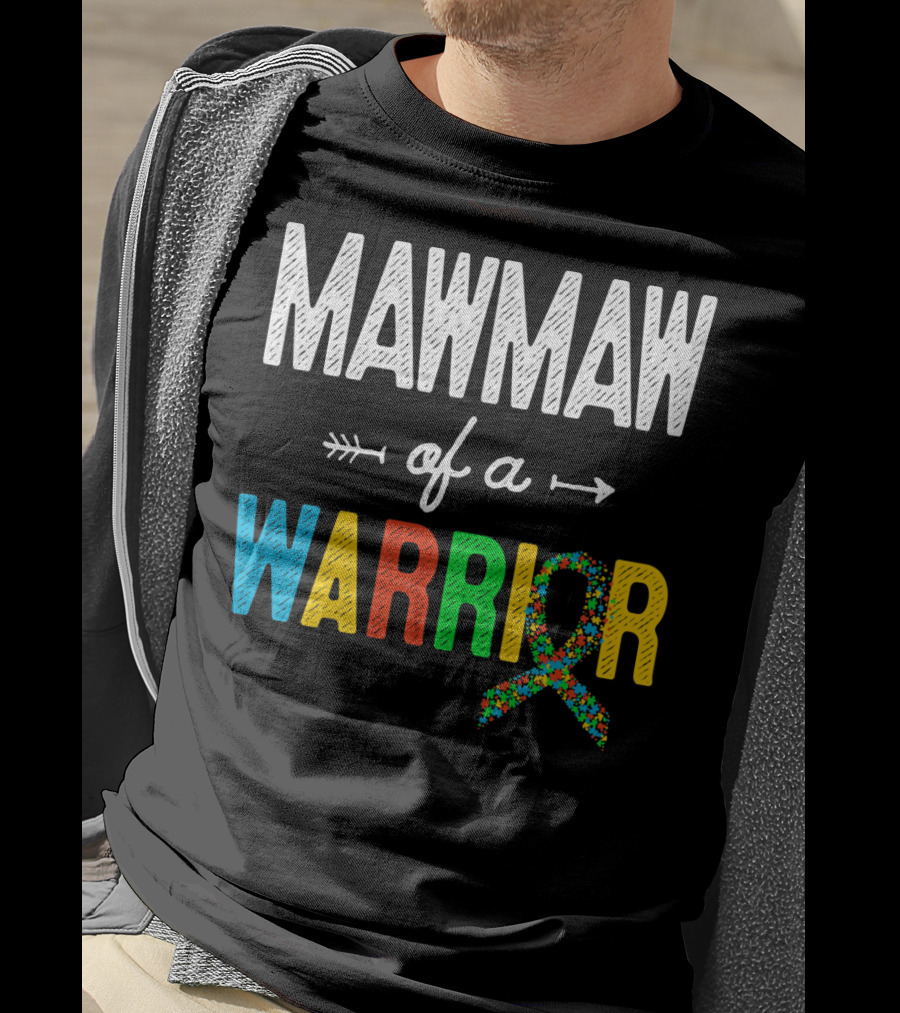 Maw Maw Of A Warrior Autism Awareness Puzzle T-Shirt
